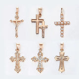 Rose Cross Pendant Necklace Jesus Charm CZ Pendant Snail Link Chain