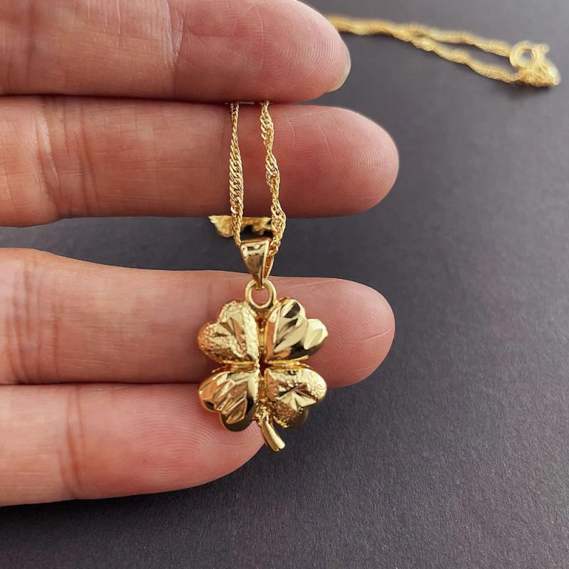 18K Necklace Lucky Clover Pendant 24K For Woman Charm Jewelry