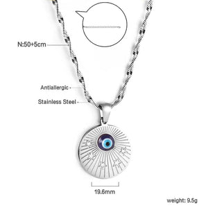 Evil Eye Cross Zirconia Pendant Necklace Women Stainless Steel Clavicle Chain