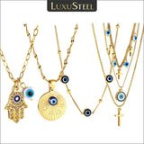 Evil Eye Cross Zirconia Pendant Necklace Women Stainless Steel Clavicle Chain