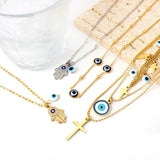Evil Eye Cross Zirconia Pendant Necklace Women Stainless Steel Clavicle Chain
