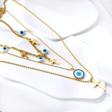 Evil Eye Cross Zirconia Pendant Necklace Women Stainless Steel Clavicle Chain