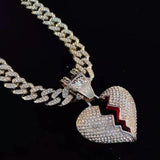 Hip Hop Chain Iced Out Heart Broke Pendant Necklace Miami Cuban Chain