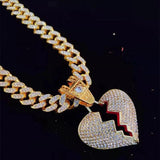 Hip Hop Chain Iced Out Heart Broke Pendant Necklace Miami Cuban Chain
