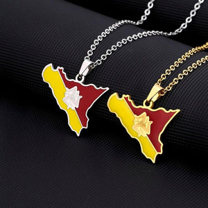 Sicily Sicilian Flag Map Pendant Necklace Silver Stainless Steel