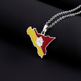 Sicily Sicilian Flag Map Pendant Necklace Silver Stainless Steel