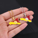 Sicily Sicilian Flag Map Pendant Necklace Silver Stainless Steel