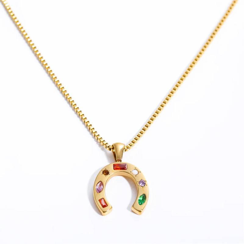 Zircon Pendant Necklace For Women 18K Plated Stainless Steel Jewelry
