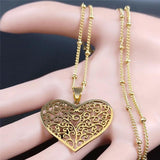 Tree of Life Heart Pendant Necklace Stainless Steel Jewelry