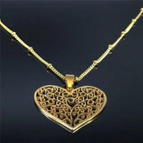 Tree of Life Heart Pendant Necklace Stainless Steel Jewelry