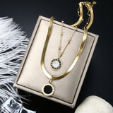 ZMFashion Layered Snakes Chains Necklace With Shell Roman Numerals Wolf Pendant