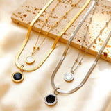 ZMFashion Layered Snakes Chains Necklace With Shell Roman Numerals Wolf Pendant