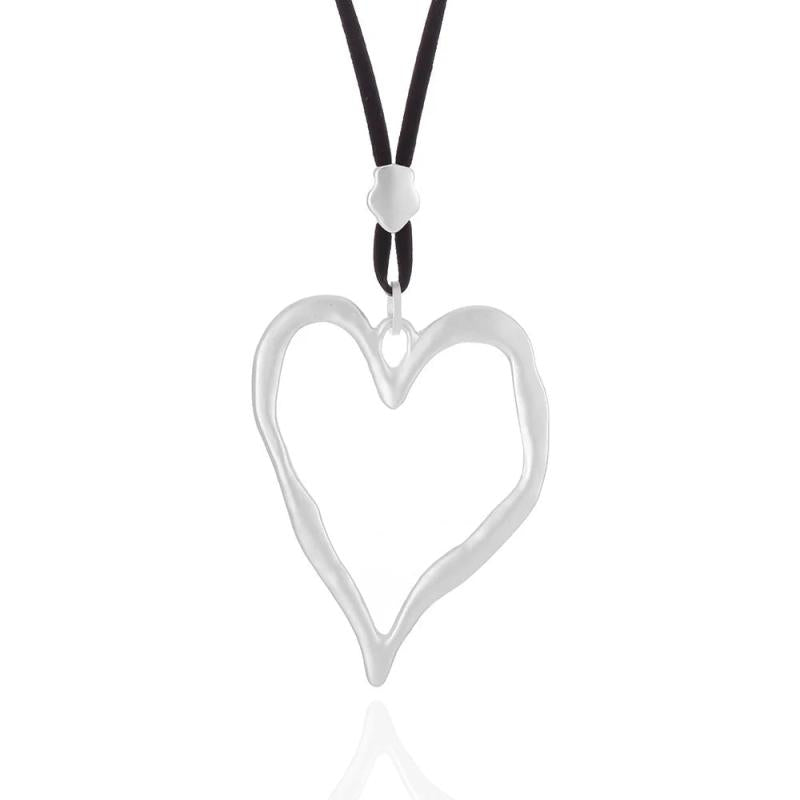 Heart Pendant Necklace Long Sweater Chain Leather Necklaces Women