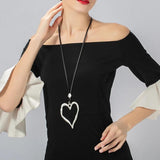 Heart Pendant Necklace Long Sweater Chain Leather Necklaces Women