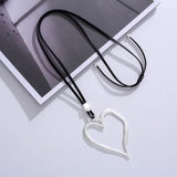 Heart Pendant Necklace Long Sweater Chain Leather Necklaces Women