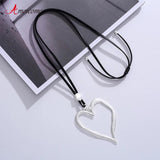 Heart Pendant Necklace Long Sweater Chain Leather Necklaces Women