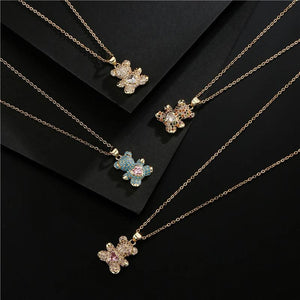 Lovely Bear Pendant Necklace Pink/White CZ Wedding Jewelry