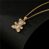 Lovely Bear Pendant Necklace Pink/White CZ Wedding Jewelry