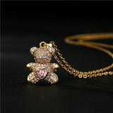 Lovely Bear Pendant Necklace Pink/White CZ Wedding Jewelry