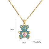 Lovely Bear Pendant Necklace Pink/White CZ Wedding Jewelry