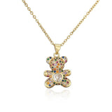 Lovely Bear Pendant Necklace Pink/White CZ Wedding Jewelry