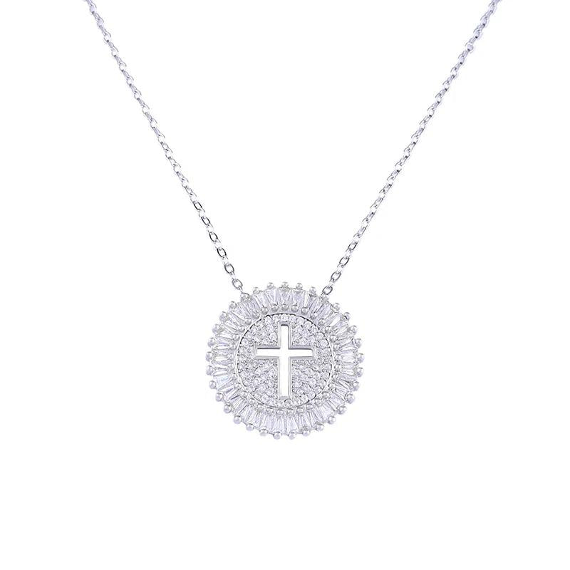 Crystal Cross Pendant Necklace CZ Christian Jewelry