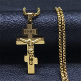 Catholic Orthodox Cross Necklace Stainless Steel Crucifix Jesus N4935S02