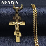 Catholic Orthodox Cross Necklace Stainless Steel Crucifix Jesus N4935S02