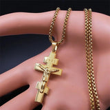 Catholic Orthodox Cross Necklace Stainless Steel Crucifix Jesus N4935S02