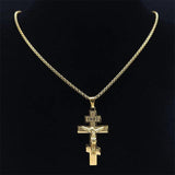 Catholic Orthodox Cross Necklace Stainless Steel Crucifix Jesus N4935S02