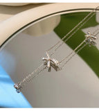 Silver Double Bow Necklaces for Women Adjustable Clavicle Chain