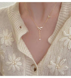 Silver Double Bow Necklaces for Women Adjustable Clavicle Chain