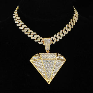 HOP Iced Out Bling Pendants with Cuban Link Chain - Rhinestone Necklaces