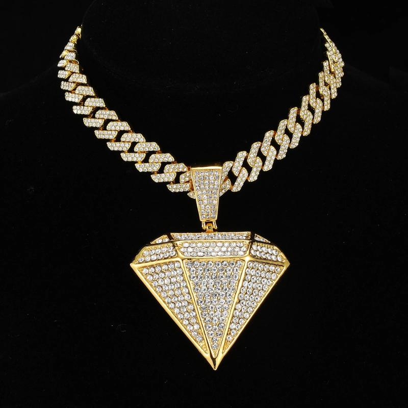 HOP Iced Out Bling Pendants with Cuban Link Chain - Rhinestone Necklaces