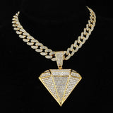 HOP Iced Out Bling Pendants with Cuban Link Chain - Rhinestone Necklaces