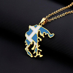 Greece Map Flag Pendant Necklace Silver Stainless Steel Greek Jewelry