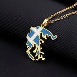 Greece Map Flag Pendant Necklace Silver Stainless Steel Greek Jewelry