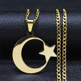 Muslim Islam Moon Star Stainless Steel Necklace Jewelry