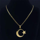 Muslim Islam Moon Star Stainless Steel Necklace Jewelry
