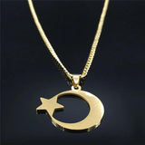 Muslim Islam Moon Star Stainless Steel Necklace Jewelry