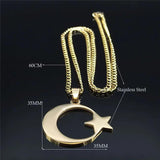 Muslim Islam Moon Star Stainless Steel Necklace Jewelry
