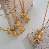 Teddy Bear Pendant Necklace Gold-Plate Chain Woman Gift Jewelry