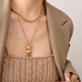 Teddy Bear Pendant Necklace Gold-Plate Chain Woman Gift Jewelry