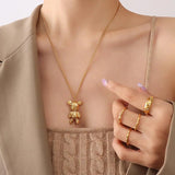 Teddy Bear Pendant Necklace Gold-Plate Chain Woman Gift Jewelry