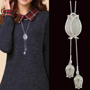 Tulip Long Chain Necklace Women Flower Pendant Statement Jewelry