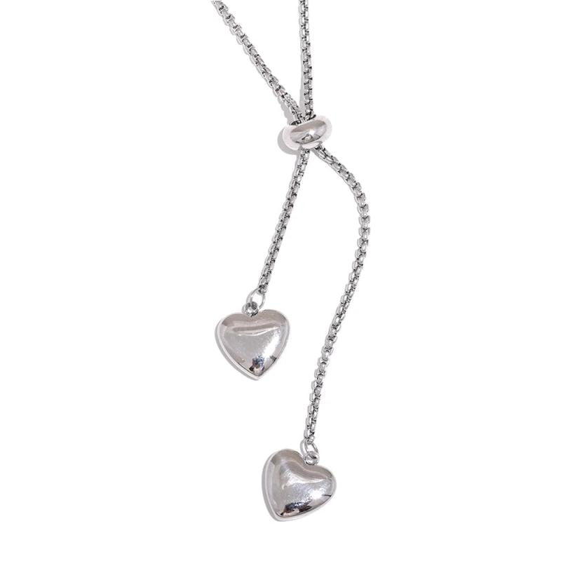 Heart Long Pendant Stainless Steel Pull-out Type Necklace
