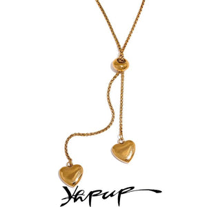 Heart Long Pendant Stainless Steel Pull-out Type Necklace
