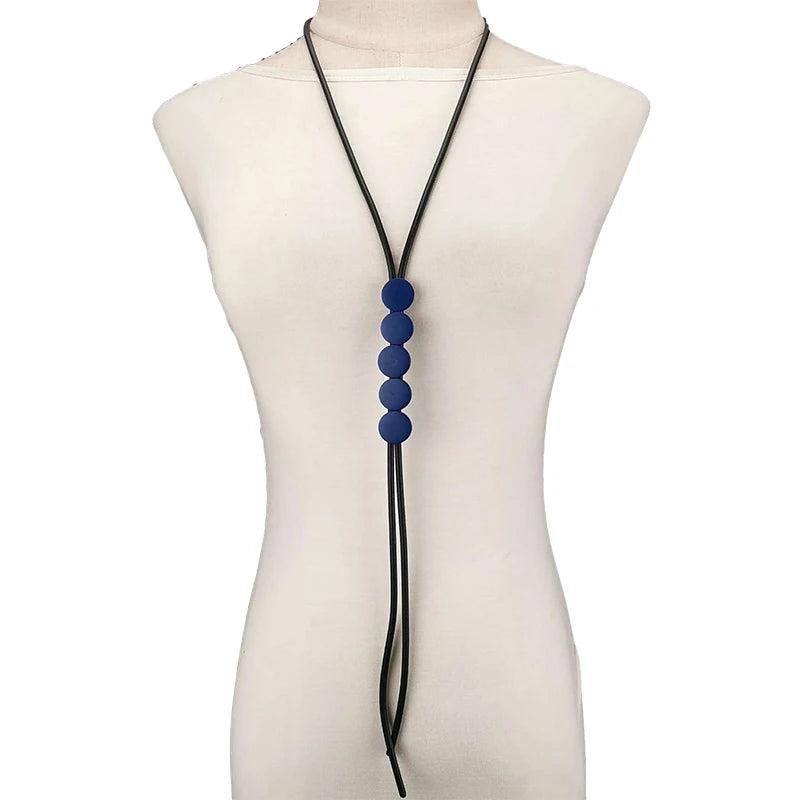 Long Statement Necklace Wood Jewelry Rubber Sweater Chain Women