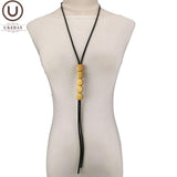 Long Statement Necklace Wood Jewelry Rubber Sweater Chain Women