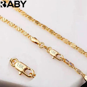 18k 2MM Side Chain Necklace For Women Men Jewelry